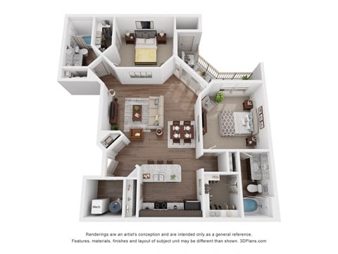 Floor plan for 2 beds, 2 baths, 1149 sqft
